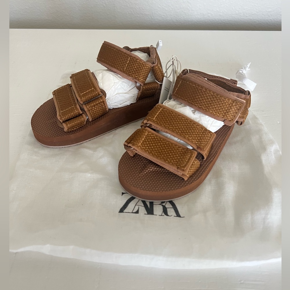 ZARA Girls Sandals Size 26/27 US 10 1/2 Brown Strap